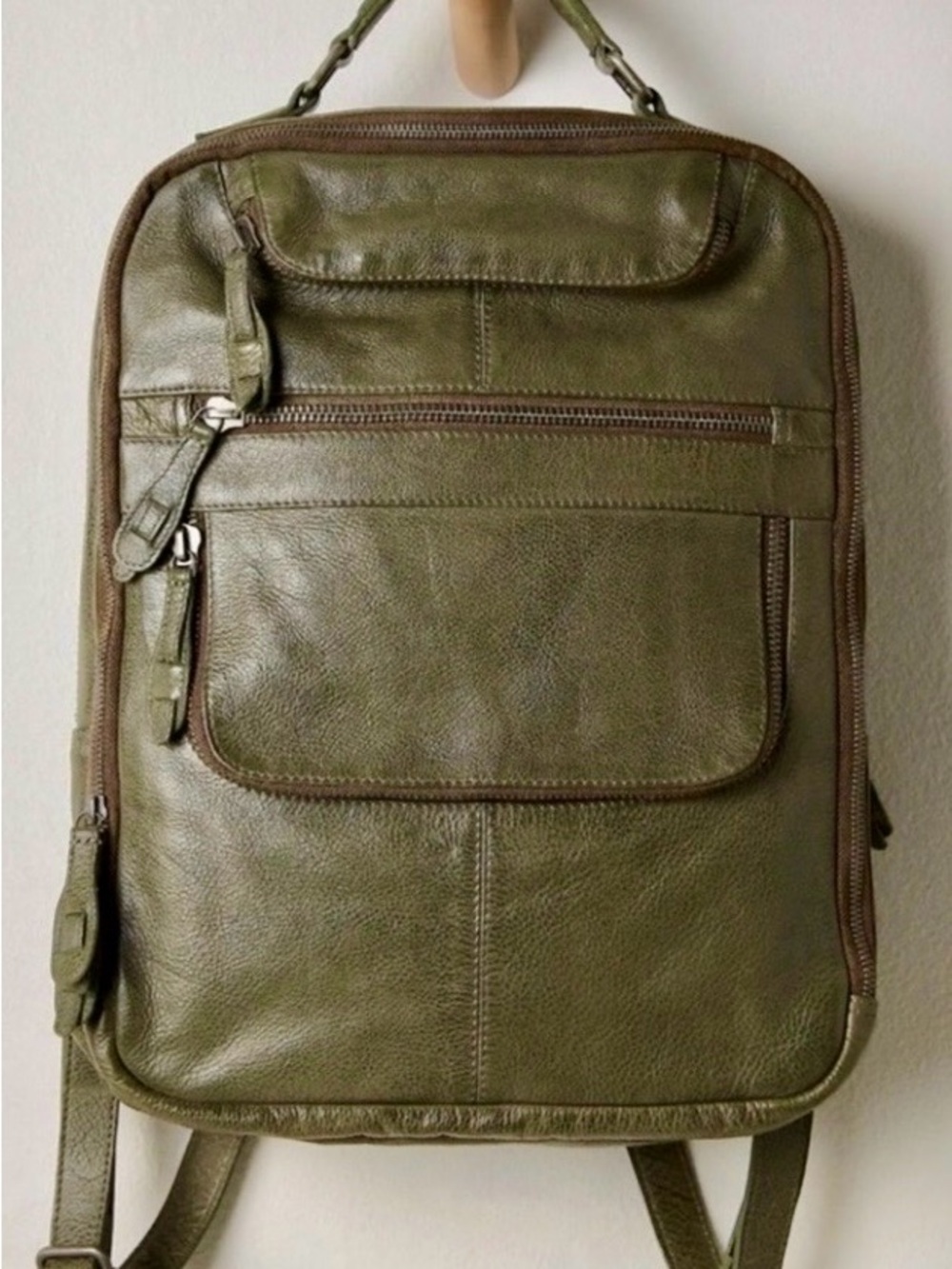 NWT!  Free People East End Leather Laptop Backpack Dark Olive Men Women